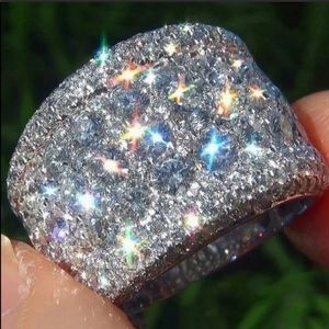 💯 NEW PAVE WIDE 925 STERLING SILVER DIAMOND RING